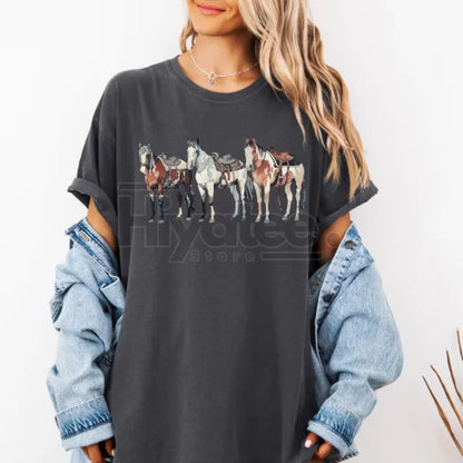 Comfort Colors® Western Horses T-Shirt – Cute Horse Lover's Holiday Gift, Trendy Western Graphic Crewneck, Gift for Her