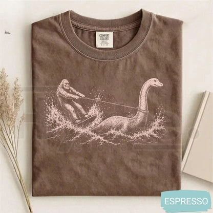 Comfort Colors Funny Bigfoot Loch Ness Monster Waterskiing T-Shirt