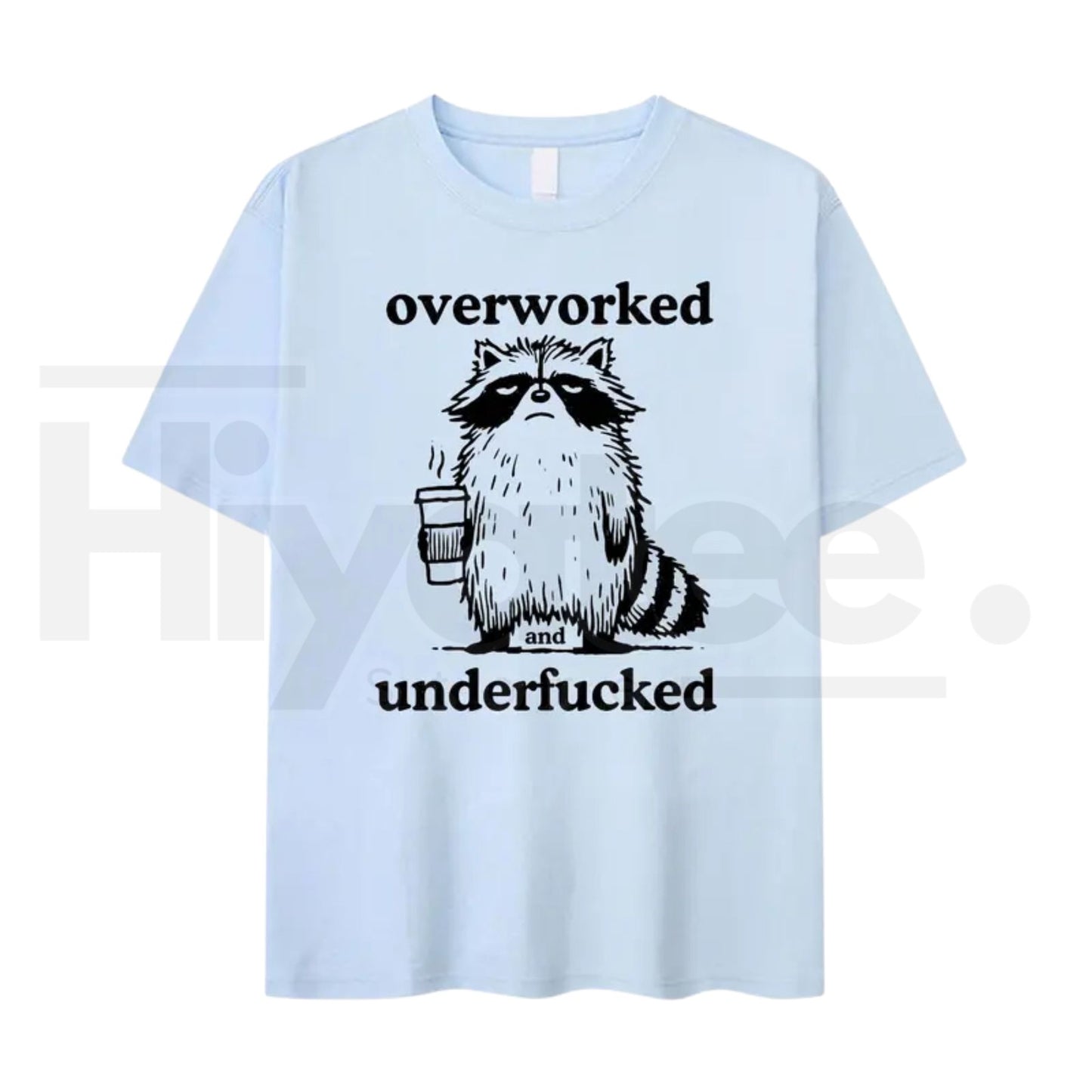 Funny Overworked Raccoon Graphic T-Shirt – Coffee Lover Humor Tee