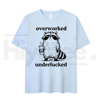 Funny Overworked Raccoon Graphic T-Shirt – Coffee Lover Humor Tee