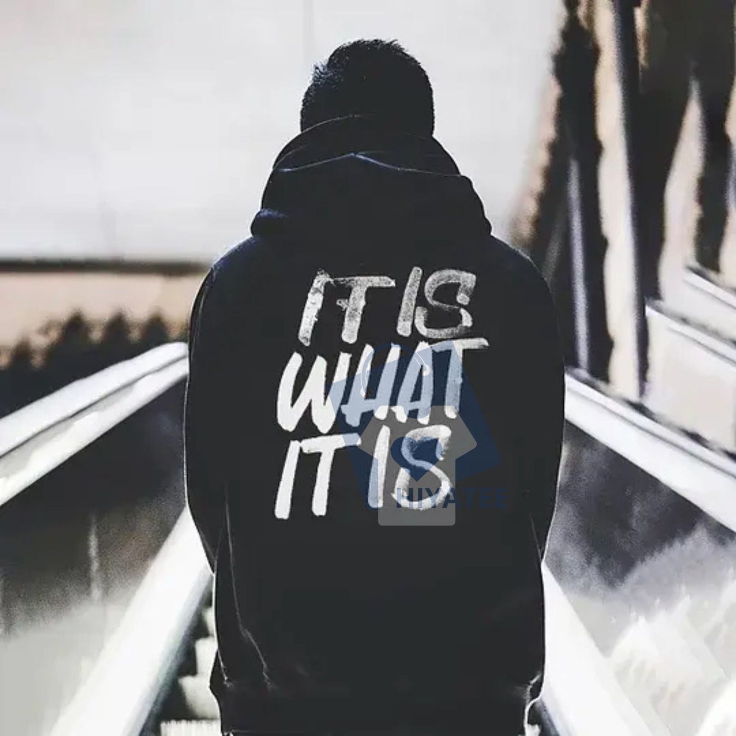 "It Is What It Is" Distressed Print Hoodie – Men's Minimalist Graphic Sweatshirt, Aesthetic Streetwear, Vintage Style Pullover