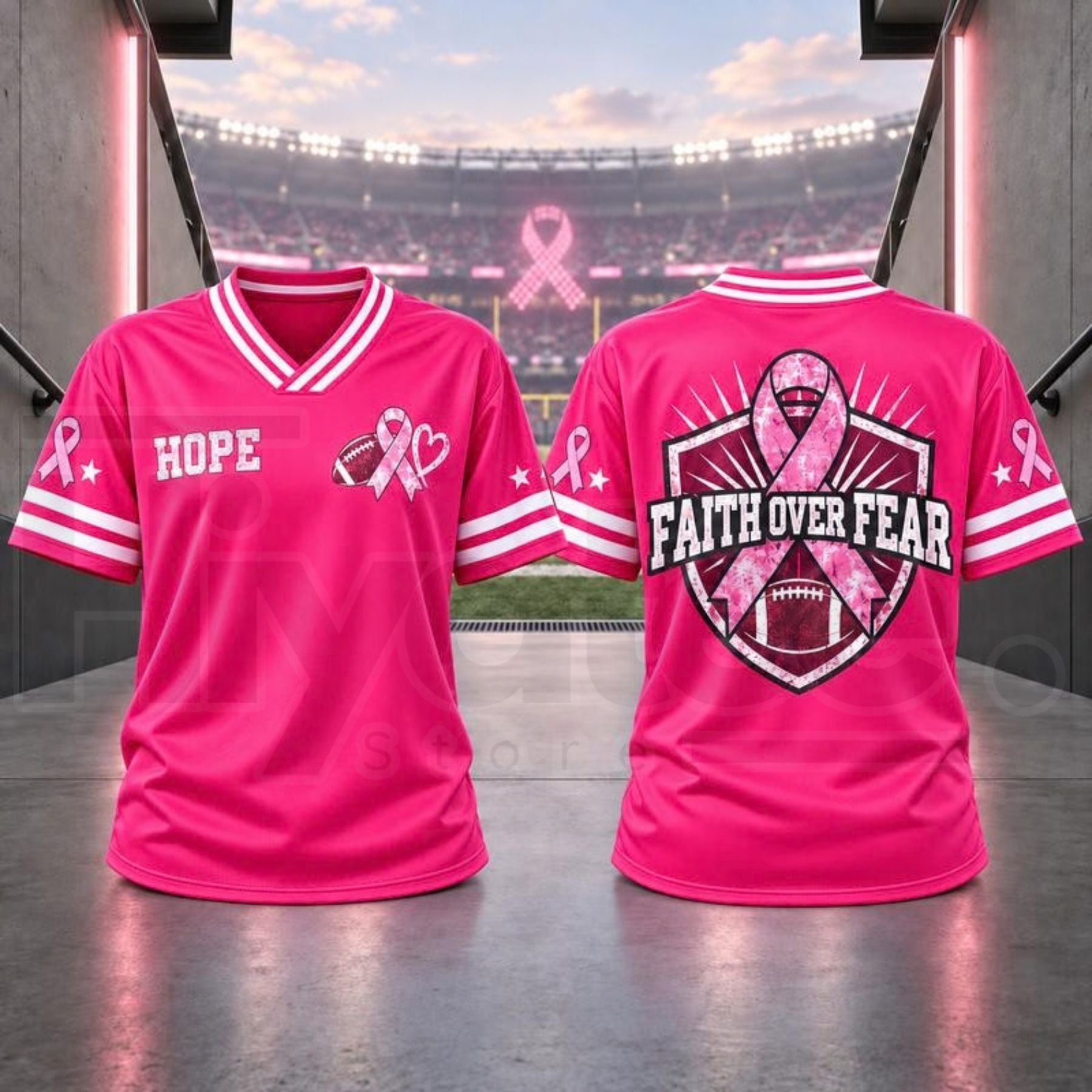 Breast Cancer Awareness Football Jersey – Pink Ribbon V-Neck – Hiyatee