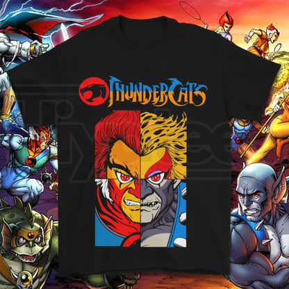 Vintage 80s Cartoon Thundercats Graphic Tee – Retro Character Grid Streetwear T-Shirt