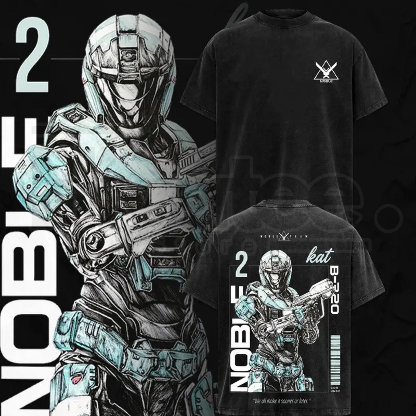 Noble Team V3 Halo Reach Double Printed Acid Washed Tee – Vintage Gaming Graphic T-Shirt