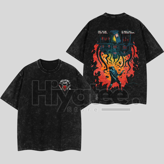 Eddie Munson Hellfire Club T-Shirt – Double Printed Acid Wash Oversize Stranger Things Tee