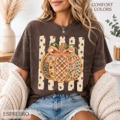 Comfort Colors Patchwork Pumpkin Preppy Fall Tee