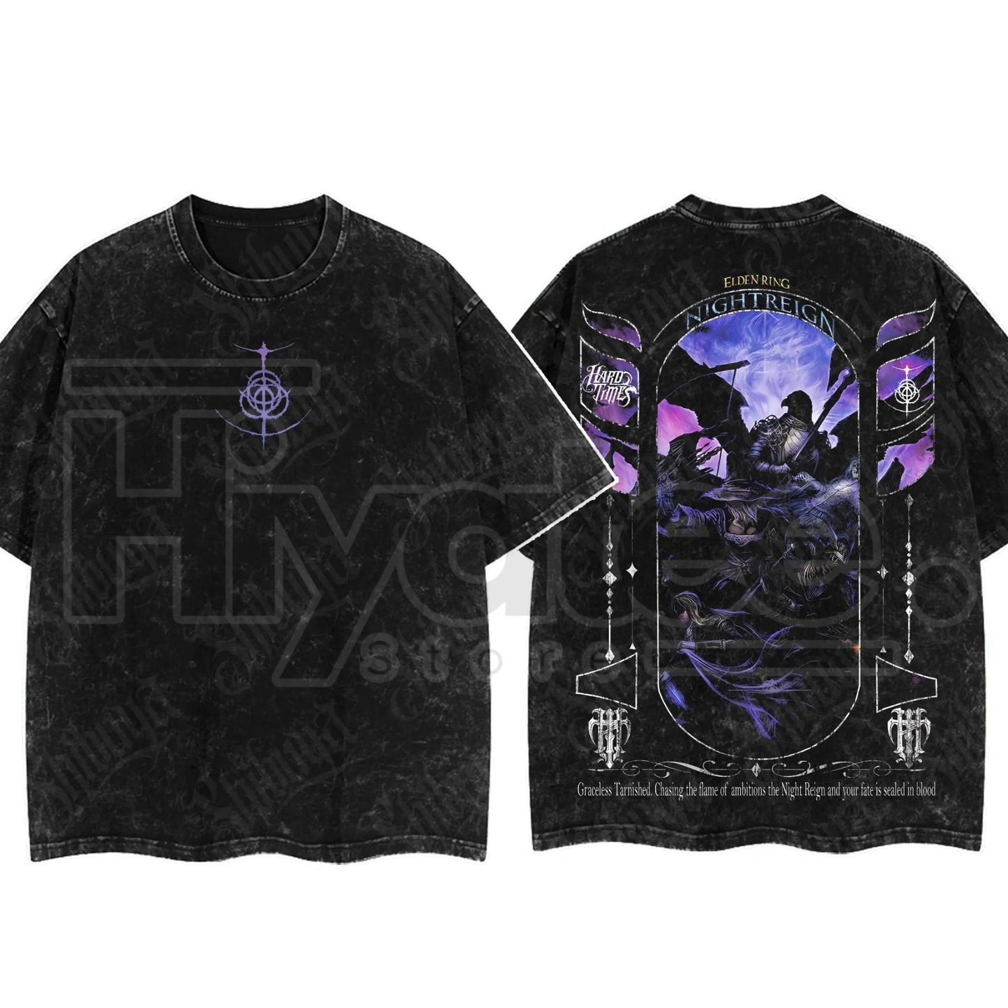 Dark Fantasy Gaming Washed T-Shirt – Oversized Cotton Double Print Streetwear Tee