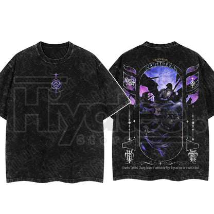 Dark Fantasy Gaming Washed T-Shirt – Oversized Cotton Double Print Streetwear Tee