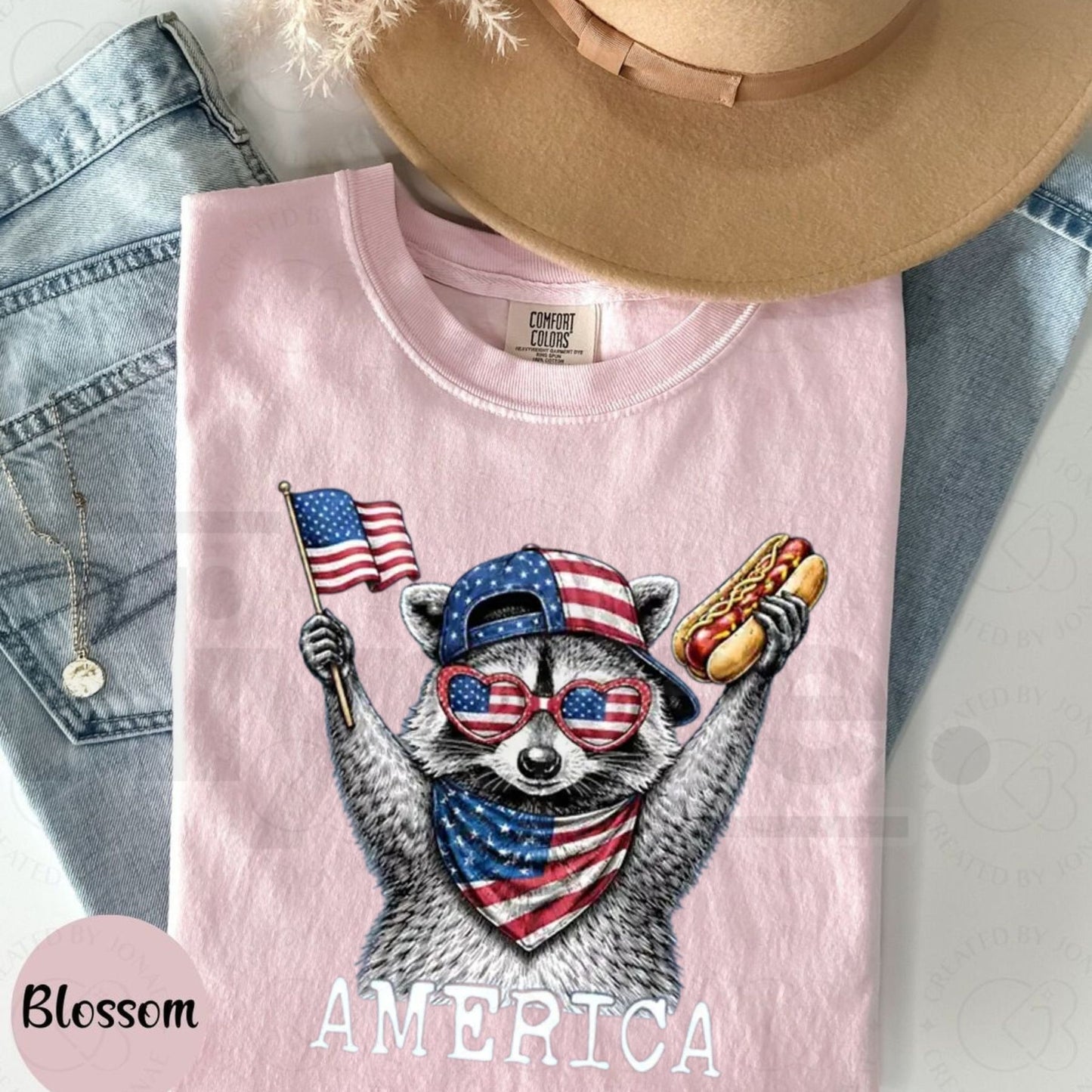 Comfort Colors America Raccoon Hot Dog Shirt – Kids and Women Retro 4th of July Patriotic Animal T-Shirt