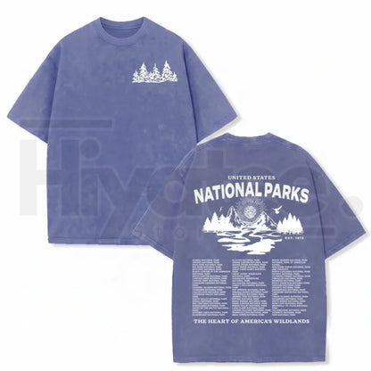 Vintage Wash National Parks Graphic Tee – Retro Nature Acid Washed Heavyweight Streetwear Shirt