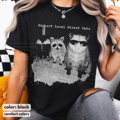 Support Local Street Cats Shirt Funny Raccoon Skunk Possum Retro Animal Tee