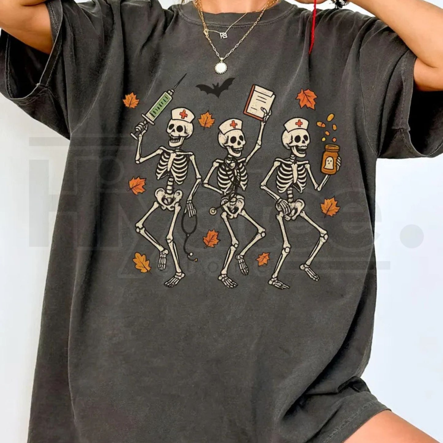 Comfort Colors Halloween Nurse Skeleton Shirt Spooky Season RN Fall Tee