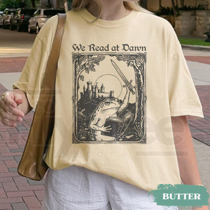 Comfort Colors We Read At Dawn Funny Frog Reading Tee