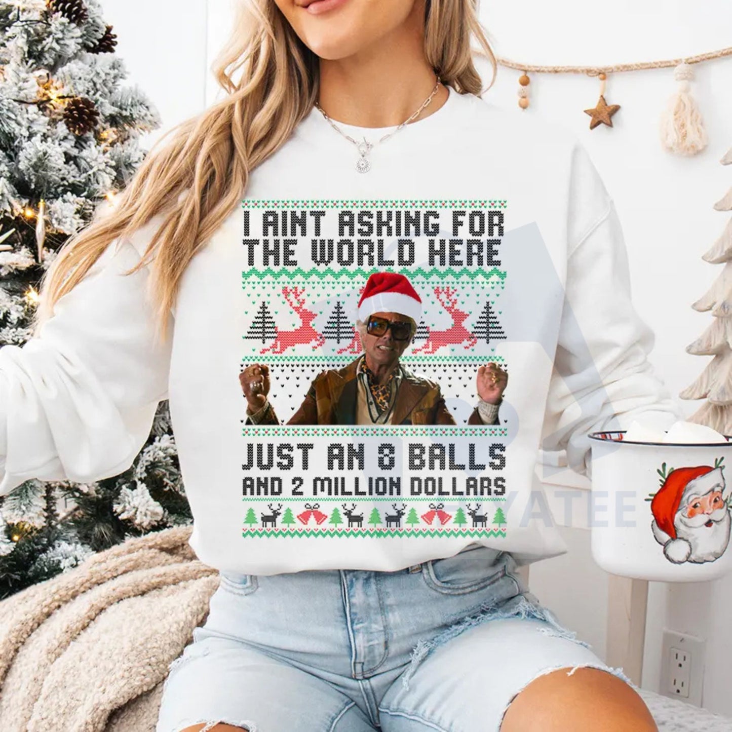 Funny The Righteous Gemstones Christmas Sweatshirt: "8 Ball And 2 Million Dollars" Holiday Gift, Ugly Xmas Sweater Quote Pullover