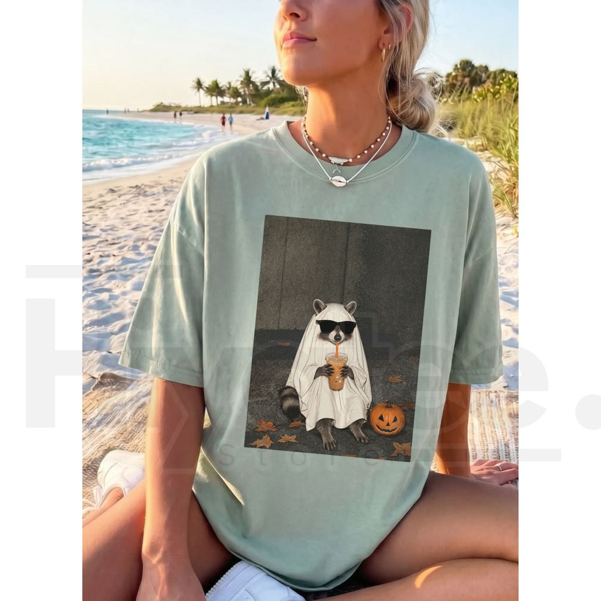 Comfort Colors Ghost Raccoon Iced Coffee T-Shirt – Funny Spooky Halloween Tee