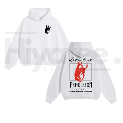 "Let 'Er Buck" Western Graphic Hoodie – Unisex Rodeo Pullover, Soft Cotton-Blend Oversized Streetwear