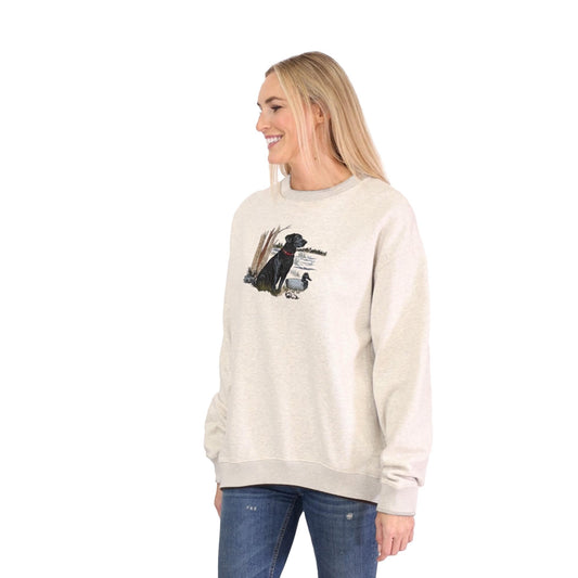 Black Lab Embroidered Crewneck Sweatshirt Cotton Pullover