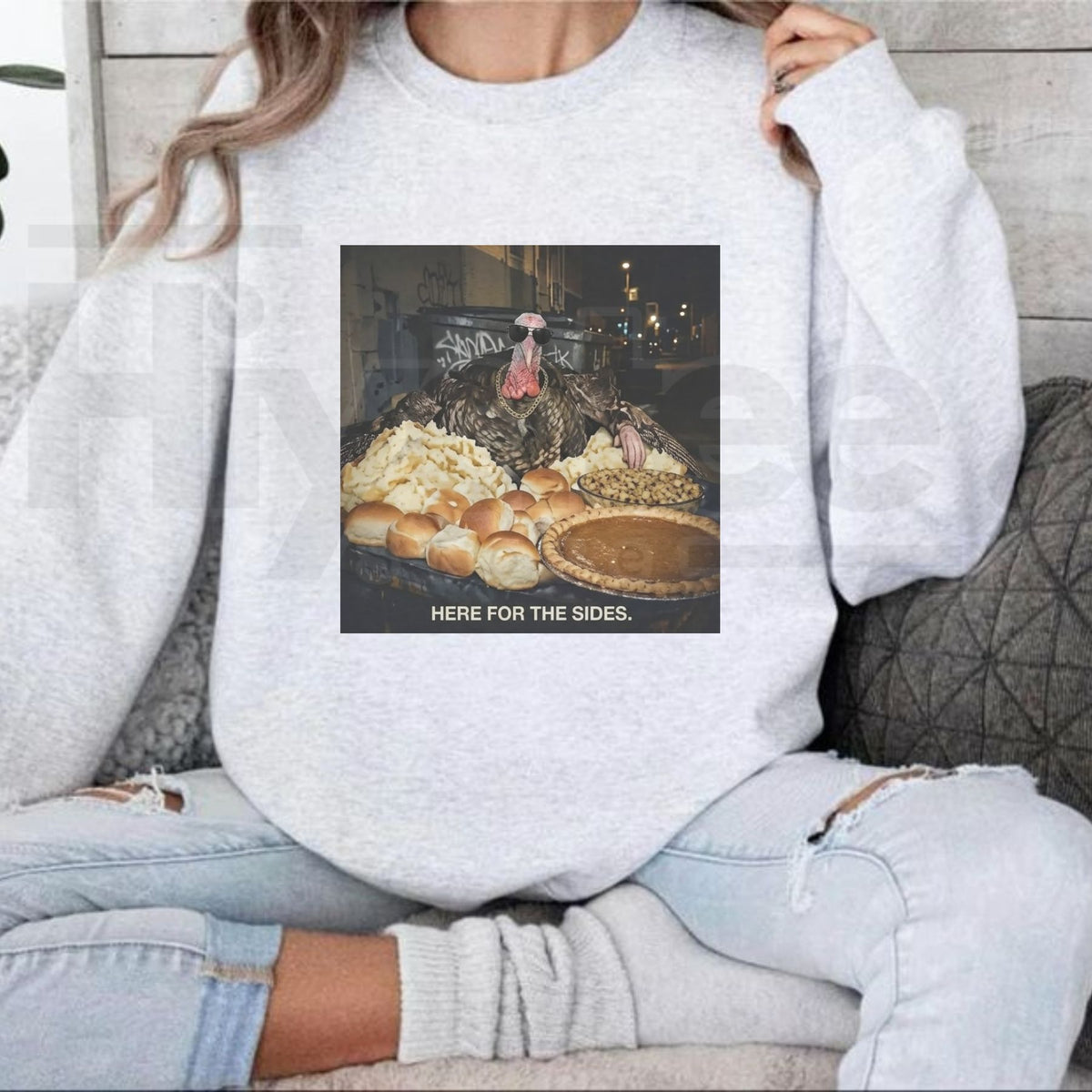 Here For The Sides Thanksgiving Sweatshirt, Funny Food Lover Friendsgiving Graphic Top