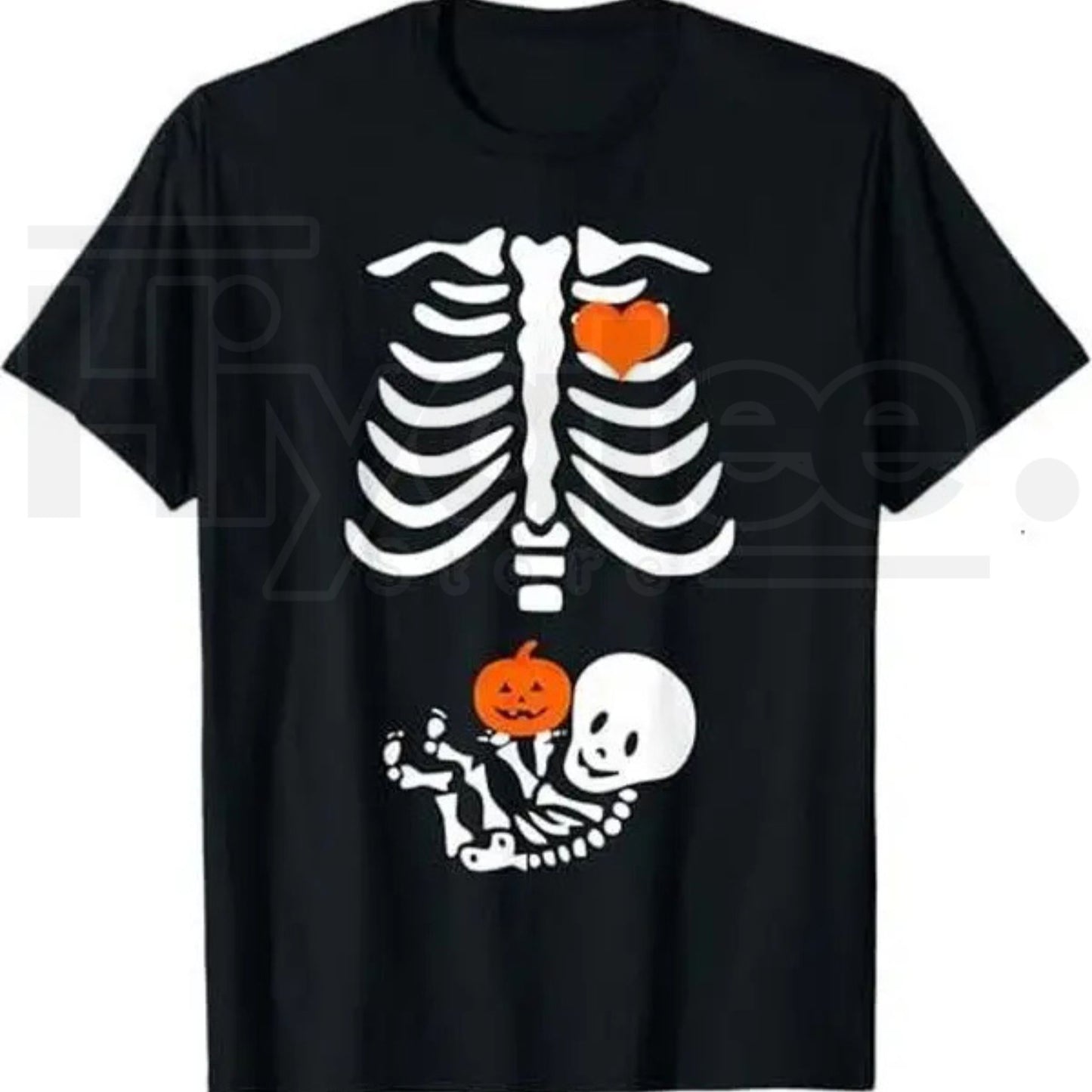 Skeleton Baby Rib Cage Maternity T-Shirt – Funny Halloween Pregnant Pumpkin Graphic Tee