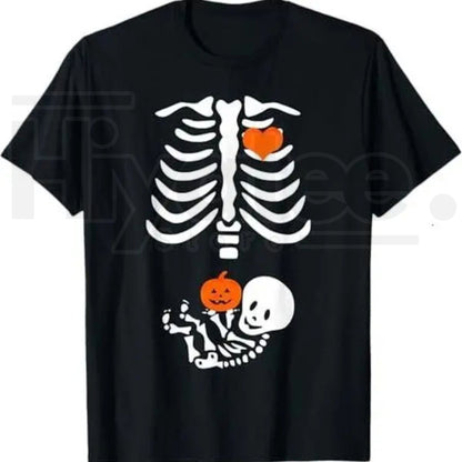 Skeleton Baby Rib Cage Maternity T-Shirt – Funny Halloween Pregnant Pumpkin Graphic Tee