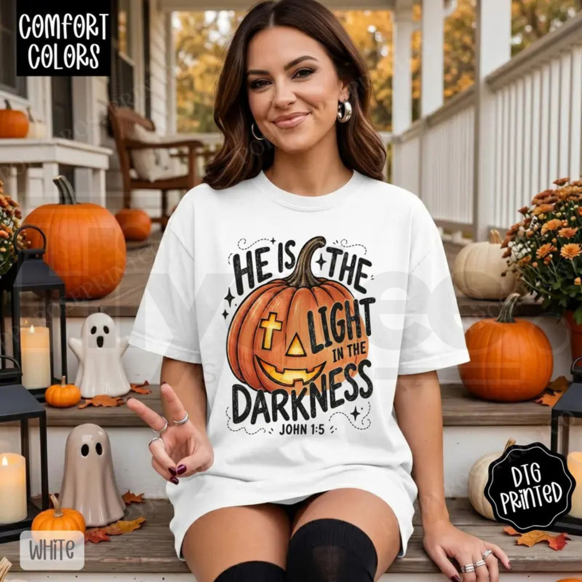 Comfort Colors He Is The Light Religious Fall Tee