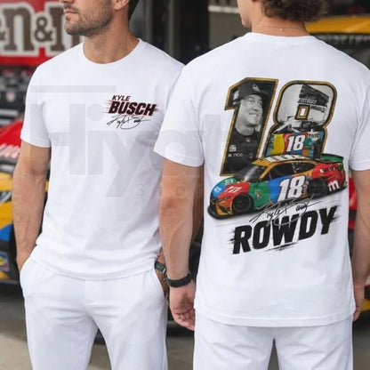 Double-Sided Kyle Busch 18 T-Shirt – Vintage Rowdy Nation NASCAR Racing Fan Tee