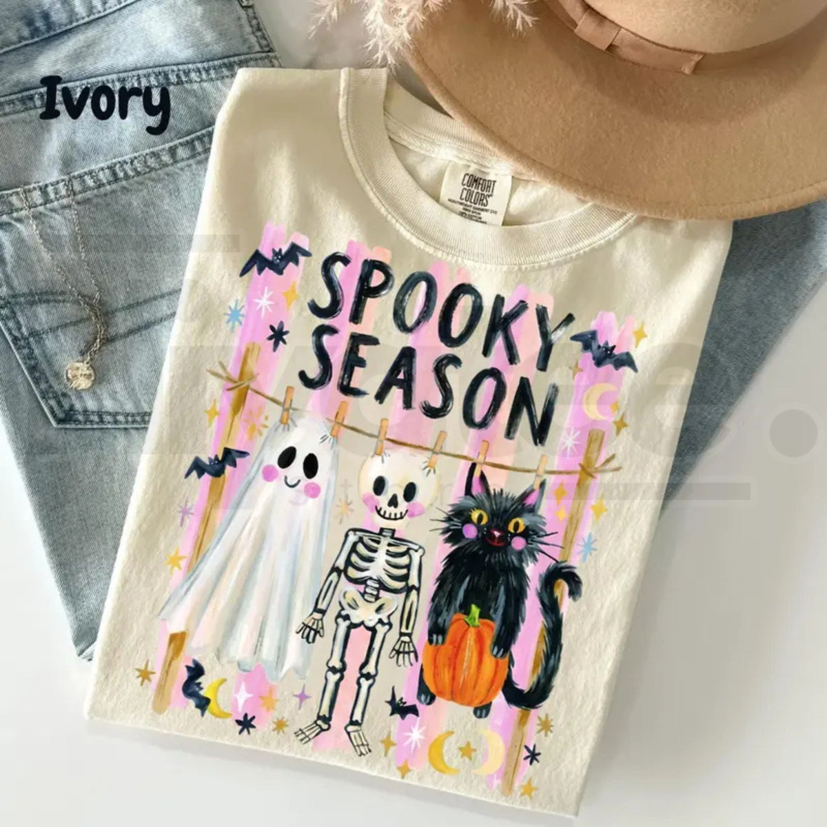 Preppy Spooky Season Shirt Coquette Skeleton Black Cat Ghost Halloween Tee
