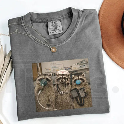 Comfort Colors Nurse Raccoon Shirt Funny ER Graphic Tee