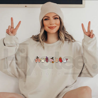 Halloween Anatomy Embroidered Sweatshirt – Spooky Season Doctor & Nurse Medical Crewneck