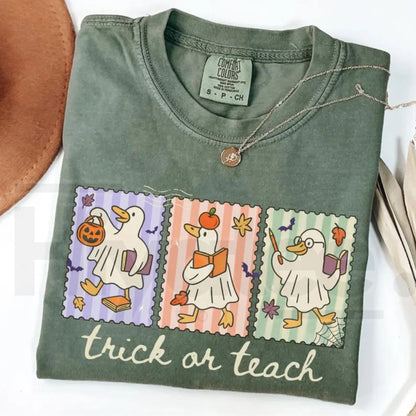 Funny Teacher Goose Halloween Comfort Colors Shirt Cute Ghost Elementary Tee