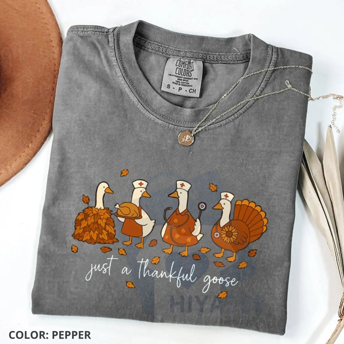 Comfort Colors Just A Thankful Goose Nurse T-Shirt – Funny Fall Nurse Tee, Cute Nursing Appreciation Gift, Thanksgiving Top