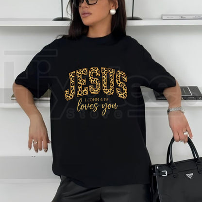 Cheetah Print Jesus Christian T-Shirt – Trendy Bible Verse Faith Crewneck