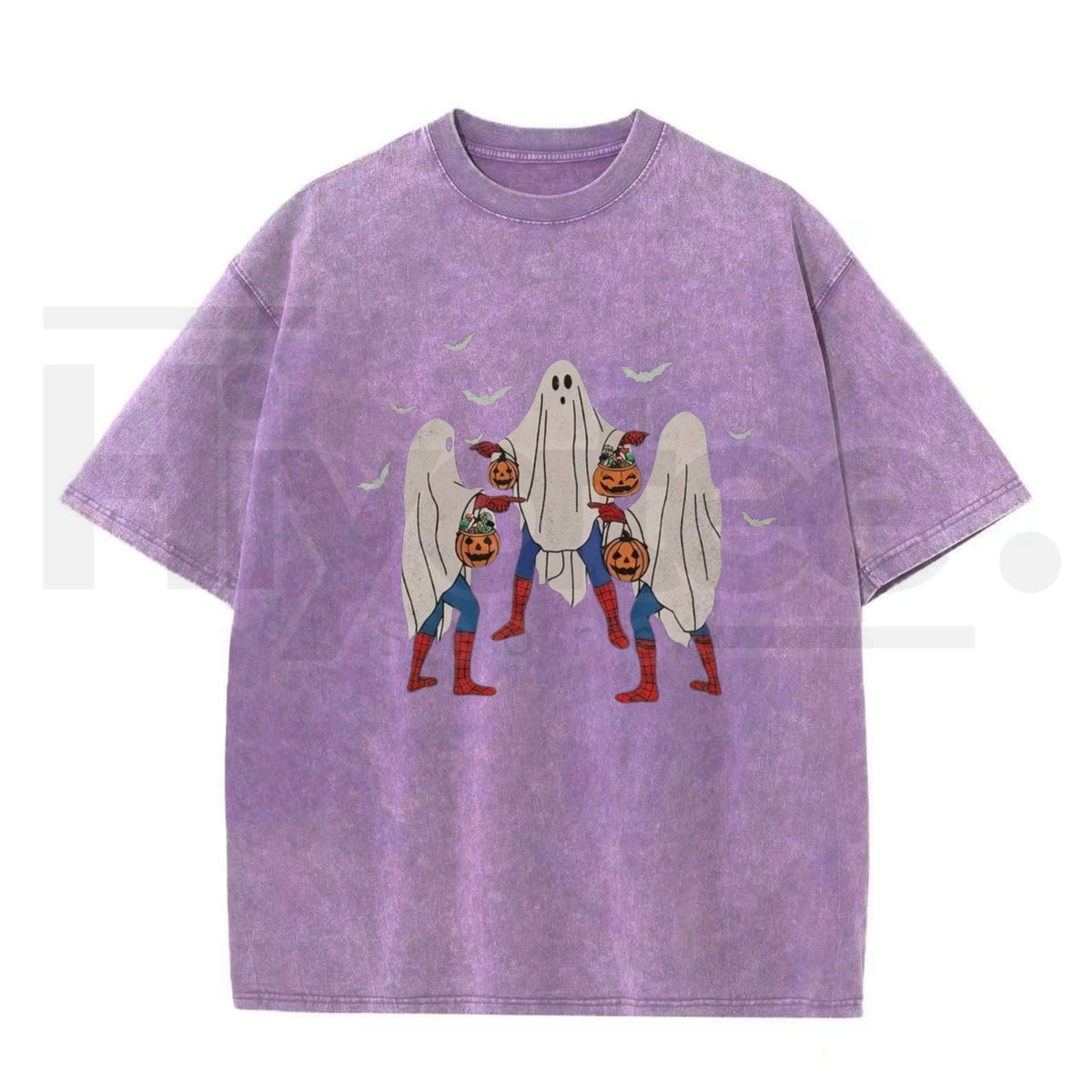 Meme Bedsheet Ghost Pumpkin Bucket Halloween T-Shirt – Vintage Washed Grunge Streetwear Cotton Tee