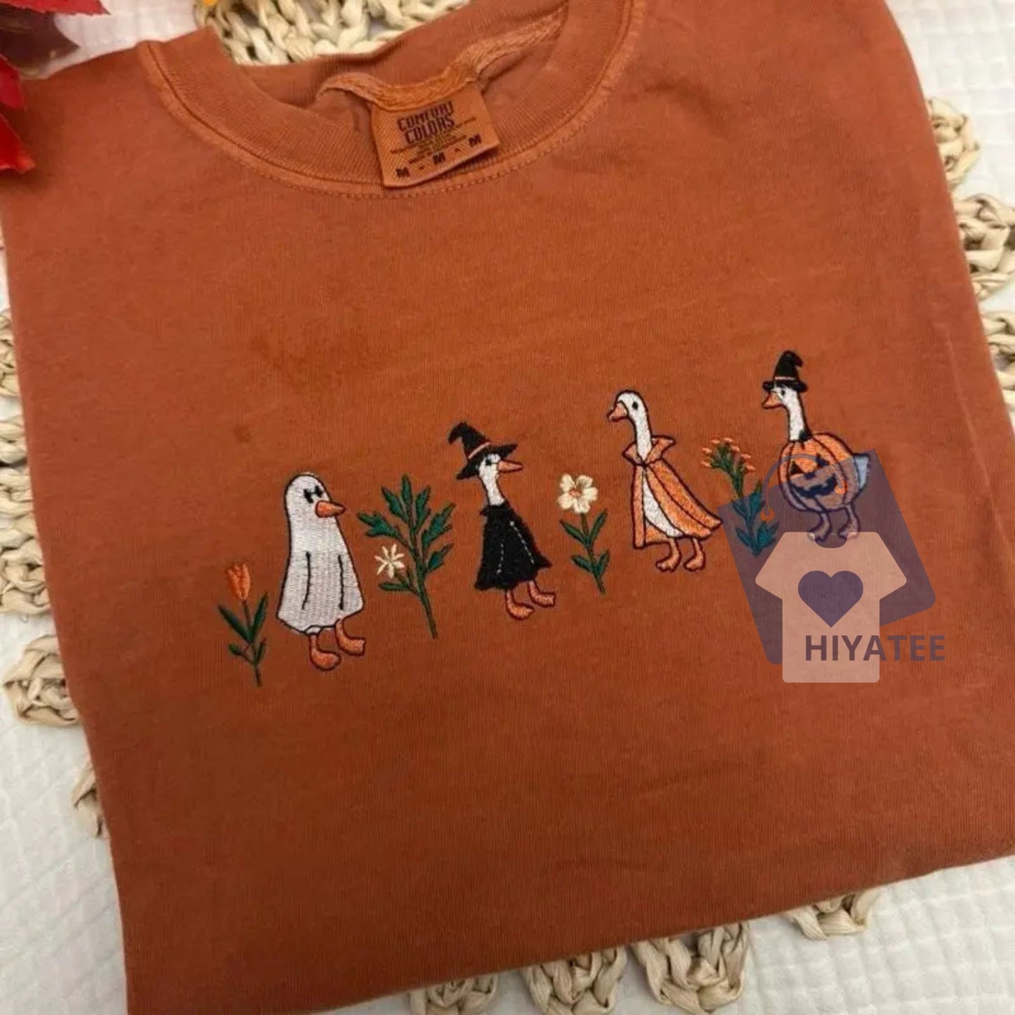 Spooky Goose Halloween Embroidered Shirt – Comfort Colors Fall Tee, Casual Short Sleeve Graphic Shirt for Men & Women