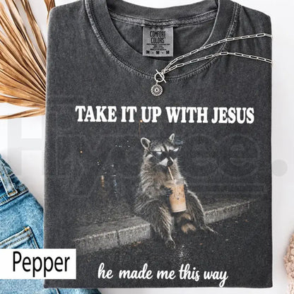 Comfort Colors Grunge Raccoon Holding Bubble Tea Christian Tee