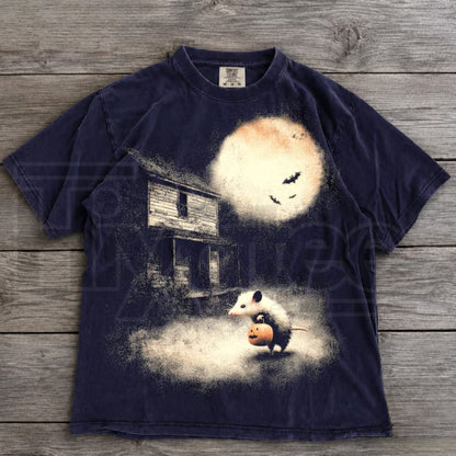 Vintage Opossum Halloween Shirt Cute Possum Pumpkin Spooky Moon Tee