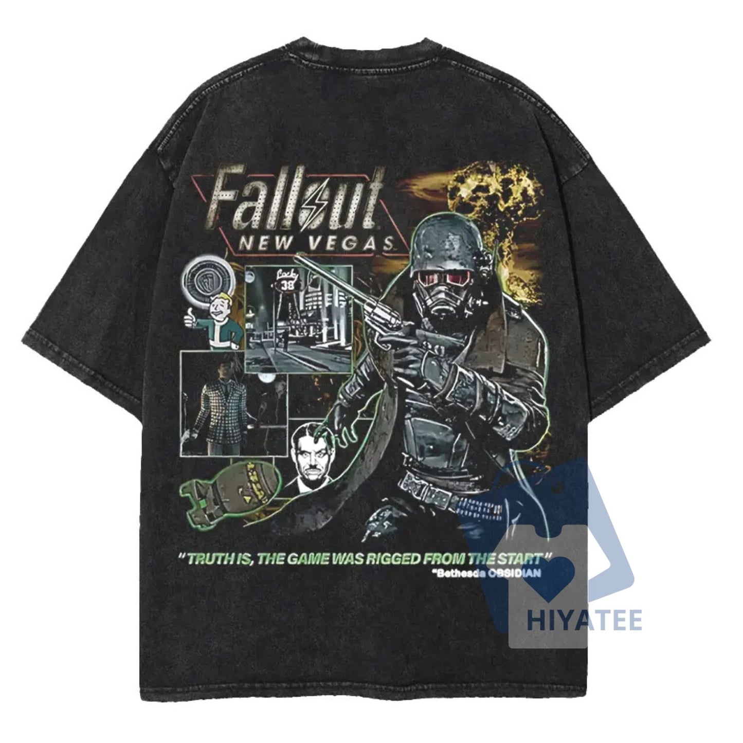Vintage Fallout New Vegas T-Shirt – Retro Washed Green Game Tee, Unisex 90s Graphic Shirt for Gamers & Fallout Fans