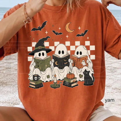 Ghost Book Reader Shirt Halloween Book Lover Spooky Season Librarian Tee