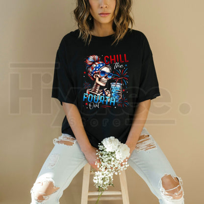 "Chill The Fourth Out" – Patriotic Skeleton Summer Graphic Top