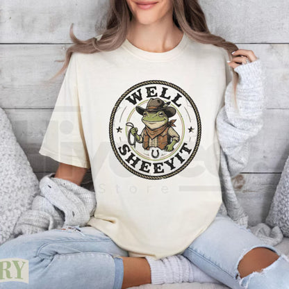 Well Sheeyit Cowboy Frog Shirt Vintage Country Western Toad Tee Funny Meme Top