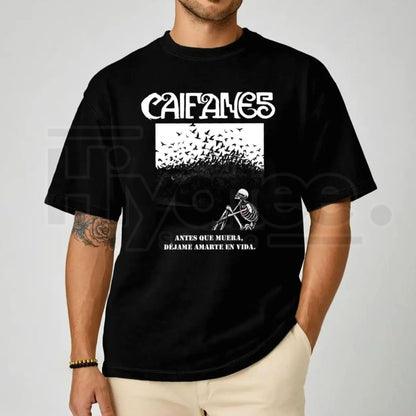 "Caifanes Miedo" – Skeleton Birds & Gothic Letter Graphic Top
