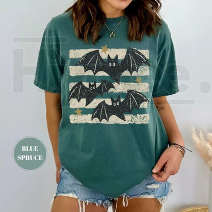Vintage Bat Halloween T-Shirt Retro Spooky Season Boho Witchy Comfort Colors Tee