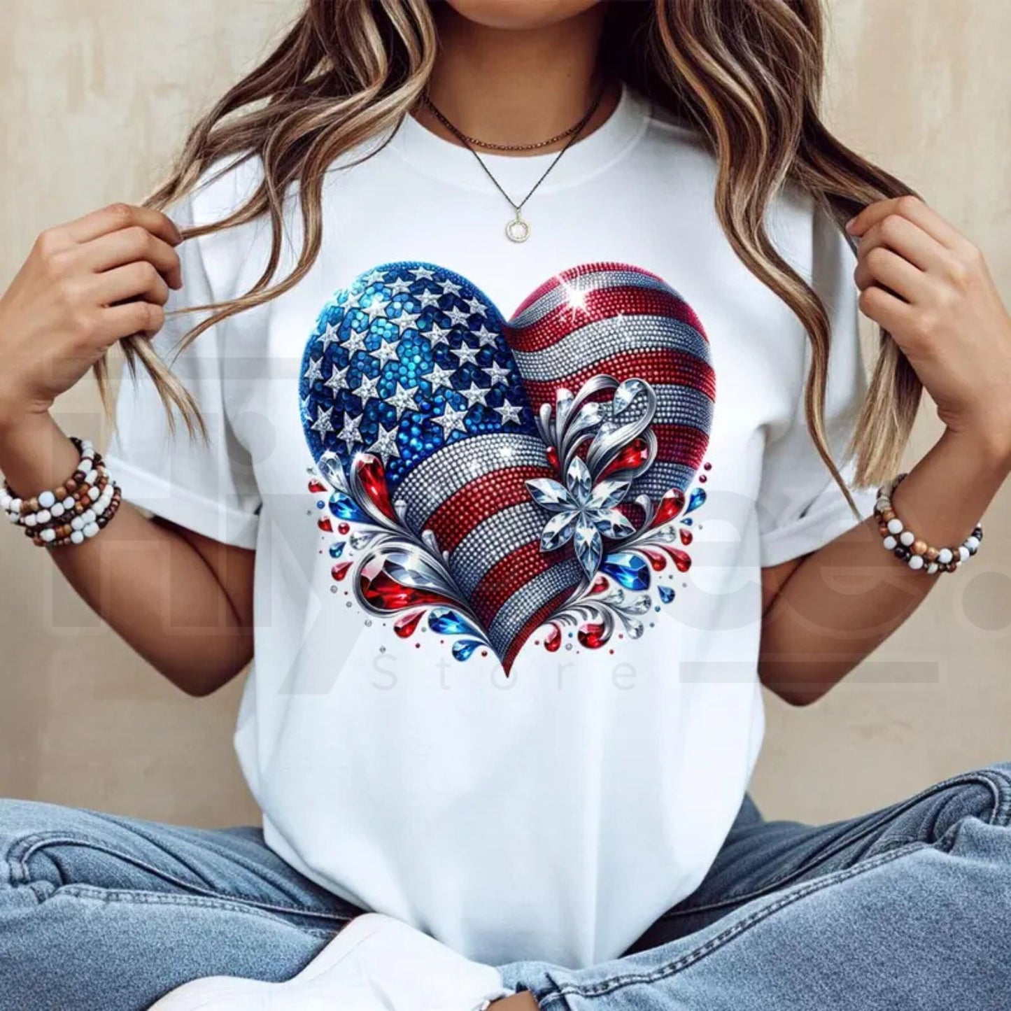 "American Flag Heart" – Made In USA Patriotic Summer Cotton Top