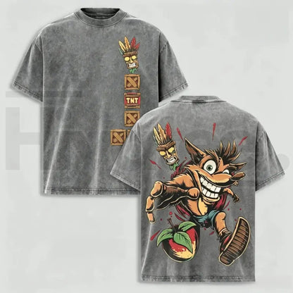 Men's Vintage 90s Crash Bandicoot Oversized Heavyweight Cotton T-Shirt