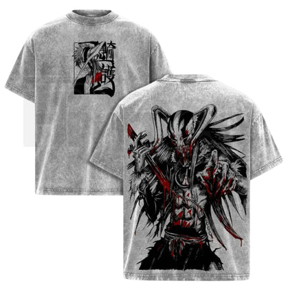 Hollow Mask Warrior Vintage Washed T-Shirt – Anime Inspired Heavy Cotton Oversized Graphic Tee