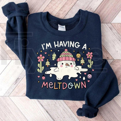 I'm Having A Meltdown Sweatshirt: Funny Snowman Winter Mental Health Sweater