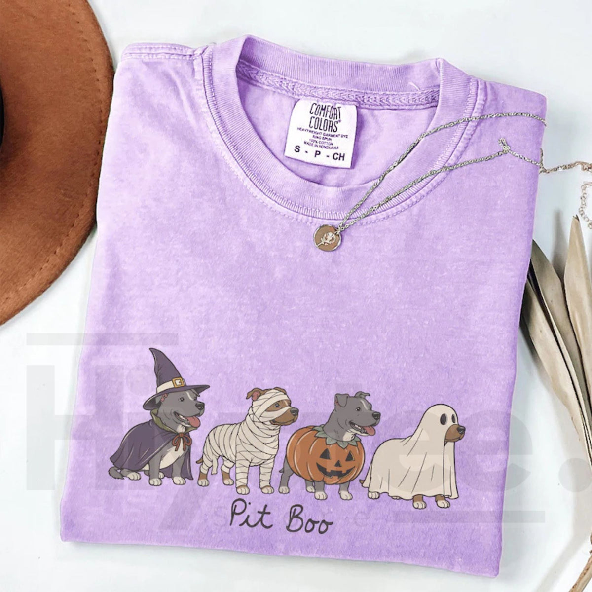 Halloween Pitbull Ghost Dog Spooky Season Comfort Colors Tee