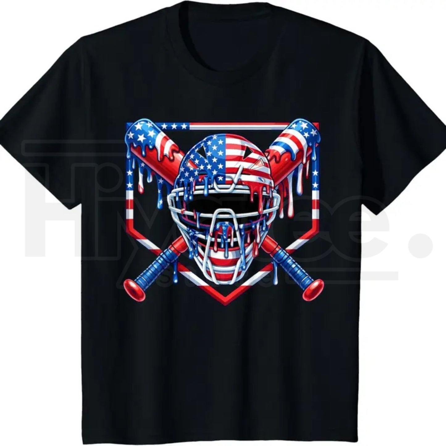 Baseball Drip Patriotic Ice Cream US Flag Youth Boys T-Shirt – Summer Graphic Tee