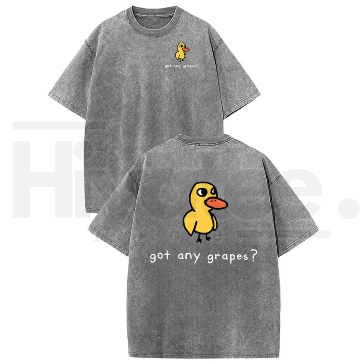 Holafish Women's Retro Vintage "Eat Grapes?" Duck Graphic T-Shirt – Oversized Heavy Washed Cotton Streetwear Tee