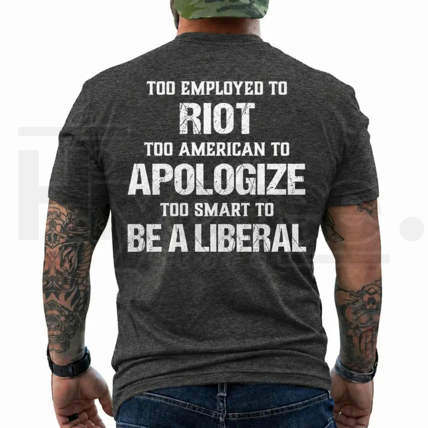 Too Employed Too American Heavyweight Streetwear T-Shirt – Anti-Woke Patriot Back Print Tee